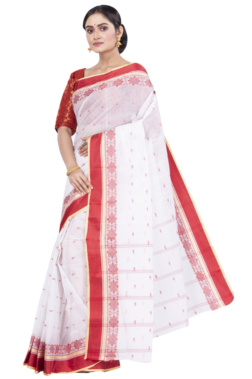 Red Pure Cotton VelvetPar_tant Tant Saree (699)